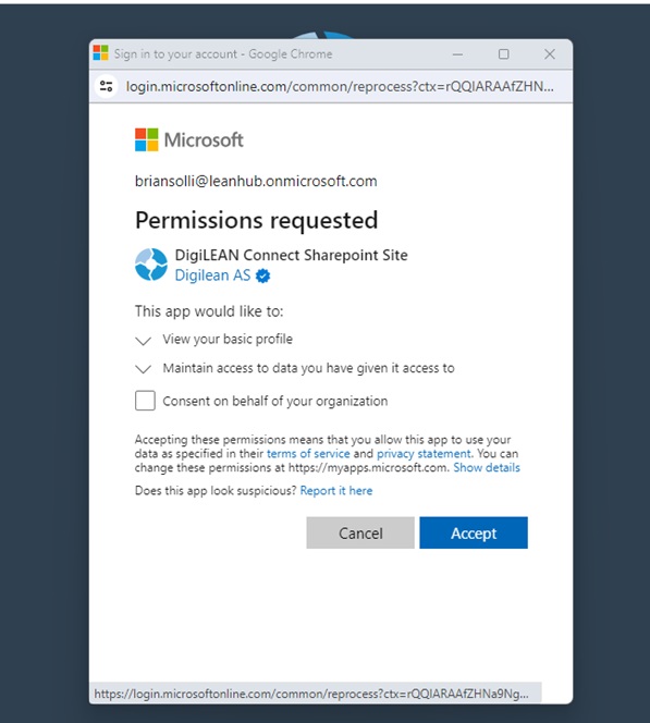 Sharepoint site consent